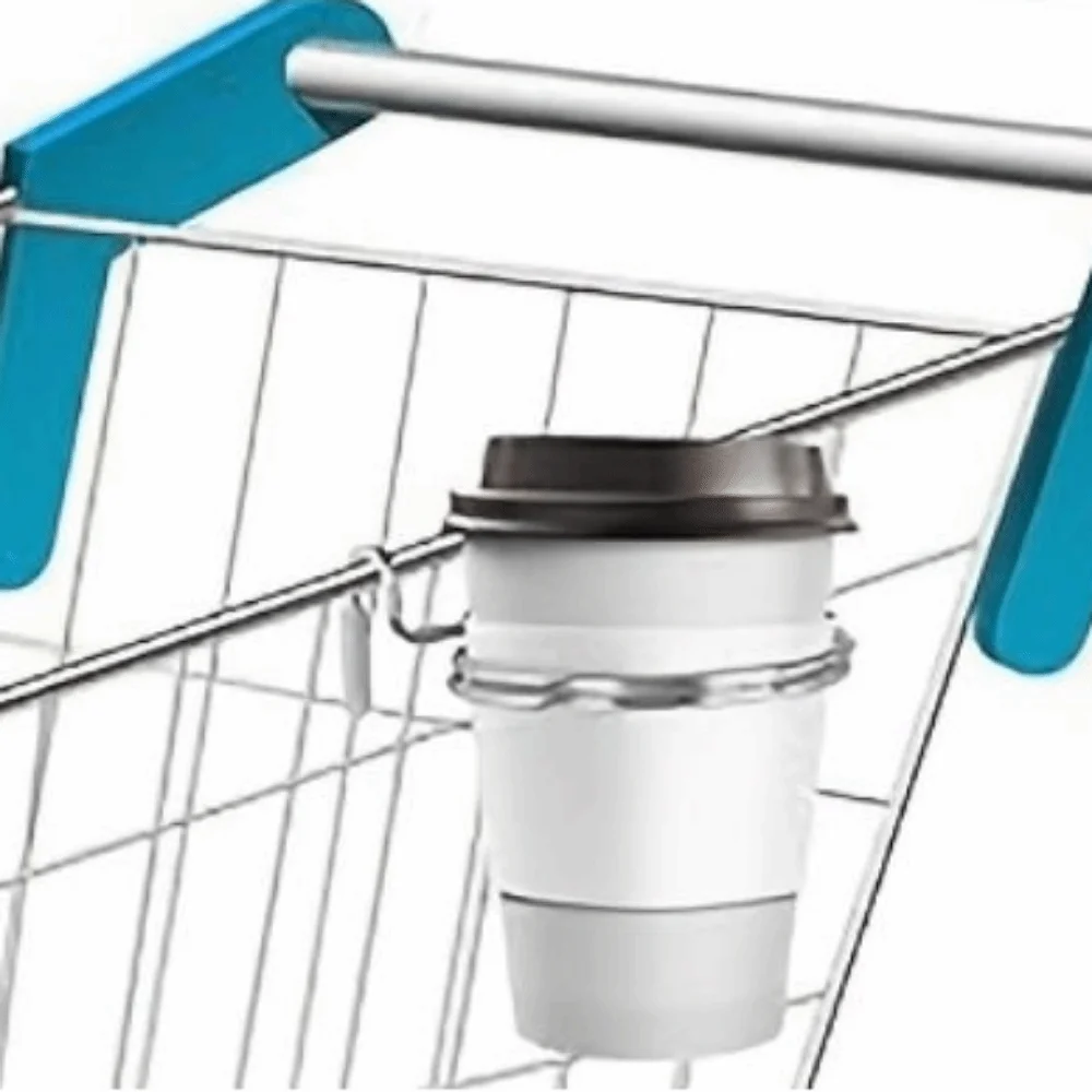 Portable Shopping Cart Cup Holder Anti-Slip Rust Proof Hanging Mug Holder Space Saving Durable Coffee Bottle Storage Rack