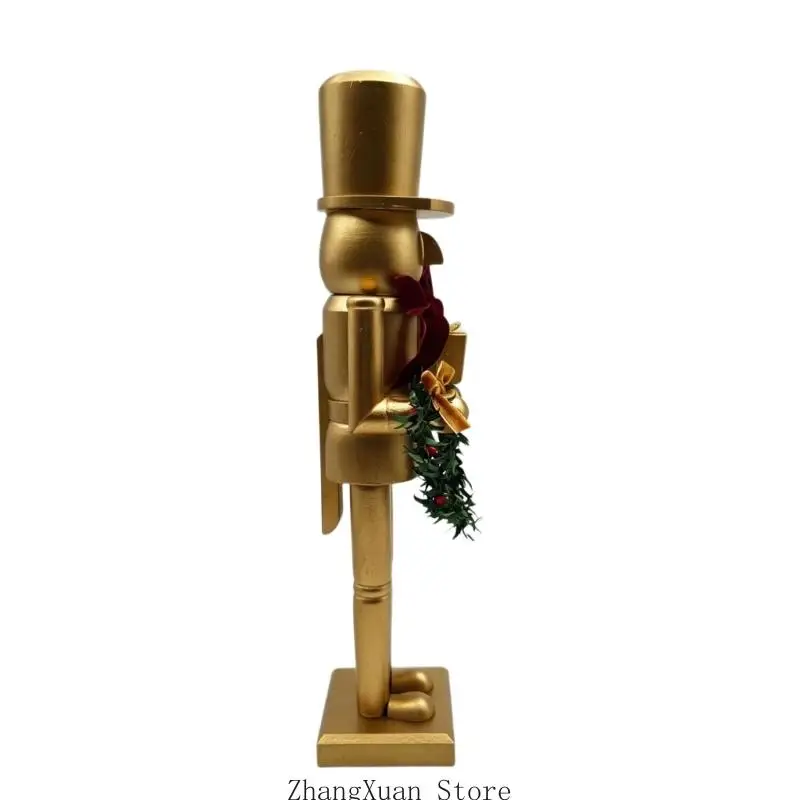 Weihnachts-Nussknacker-Figur, Tischdekoration aus Holz, mattes Gold-Finish mit Kranz-Akzent, 38,1 große Kaminsimse und – Detail 8