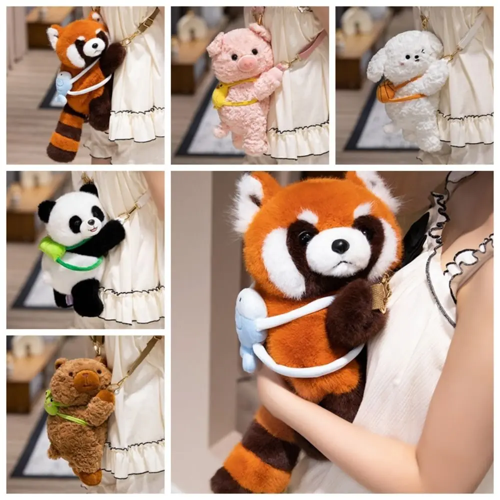 Sac à dos cochon en peluche Panda, mignon, chien, animaux doux, raton laveur, fourrure, Animal de dessin animé, Capybara, sac à bandoulière pour étudiants