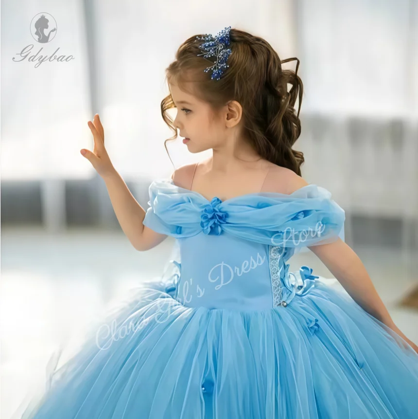 فساتين فتاة الزهور المخصصة قبالة الكتف لحفلات زفاف الأميرة عيد ميلاد لفساتين التواصل الأول