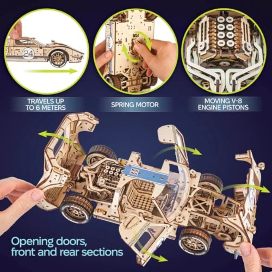 24 Puzzles de madera 3D Endurance Racer para adultos - Kits de coches modelo DIY Rompecabezas 3D, kits de modelos mecánicos de madera para adultos para construir