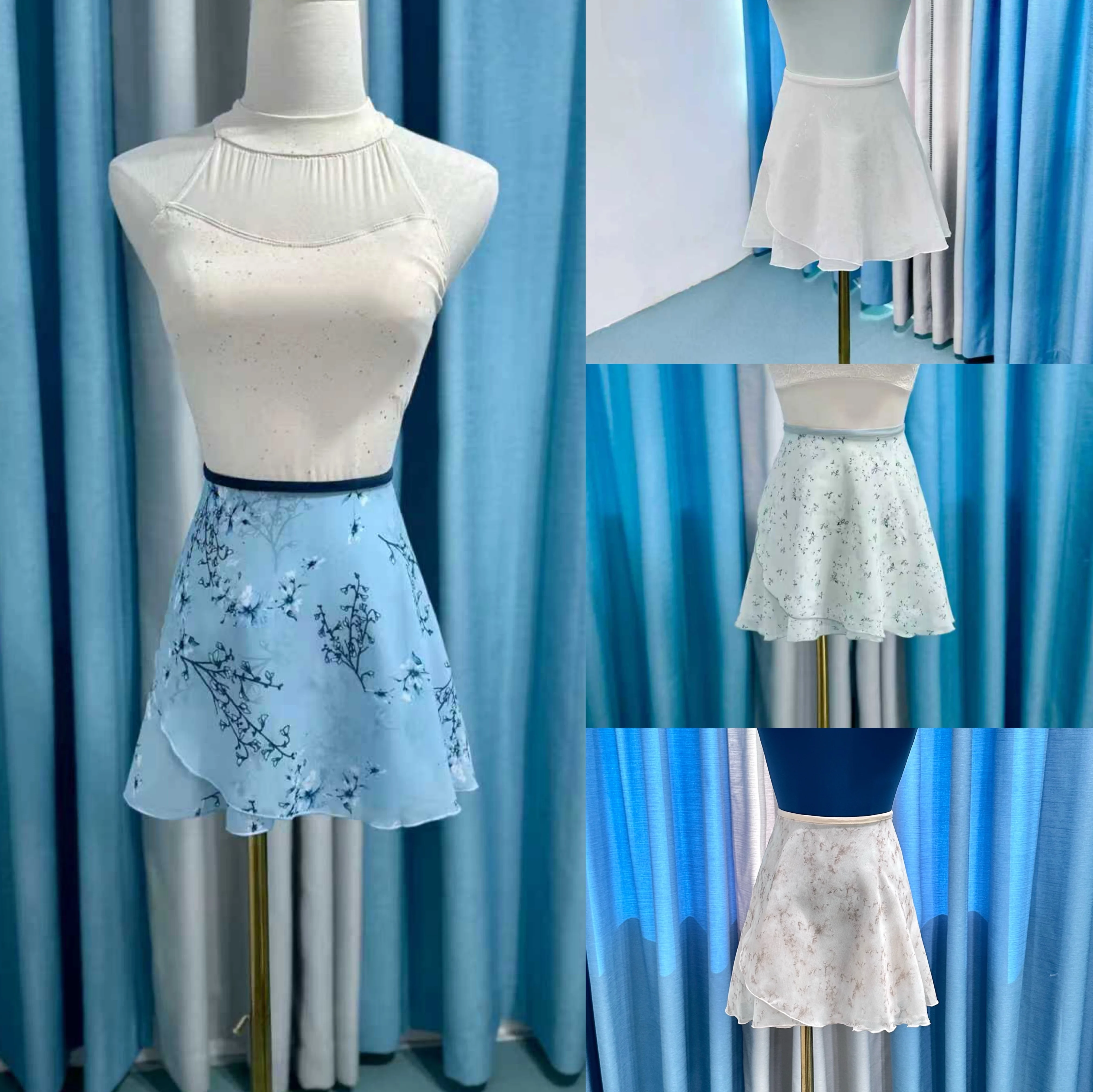 Women Ballet Small Apron Tutu Girls High Quality Chiffon Printing Practice Leotard Skirt Adult Elegance Ballet Dancing Dress