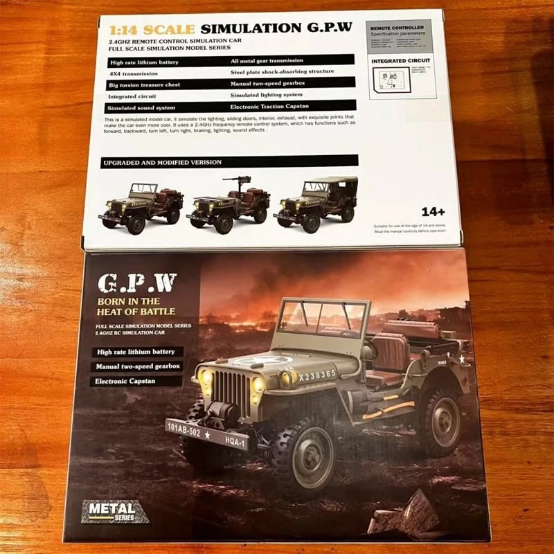 HG4-58 Willys 1/14 RC 전기 원격 제어 모델 자동차 미니 시뮬레이션 군사 트럭 Aldult Kids Toys