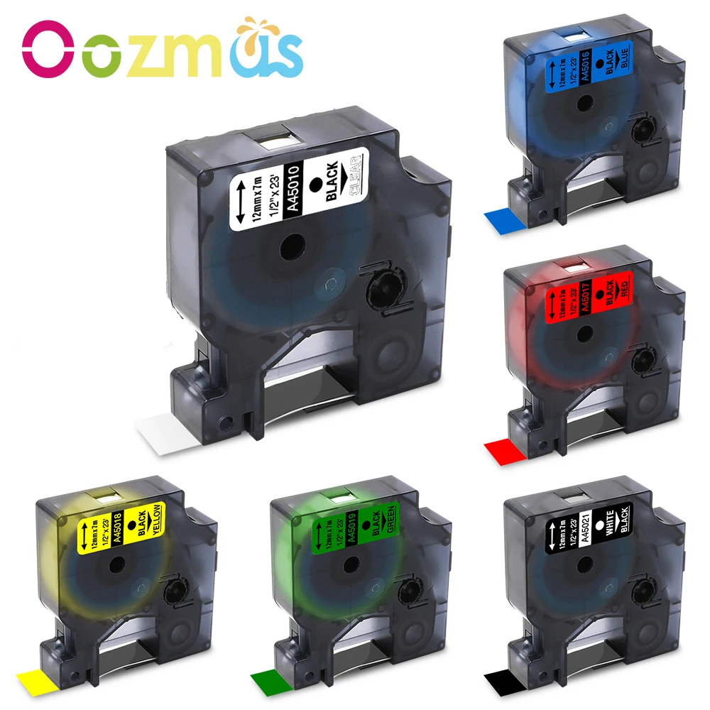 Лента для пишущей машинки Oozmas 45013, совместимая с Dymo D1, этикеточная лента 12/19/24 мм, ручная 45018, черная на белом 280 160 260P, этикетка