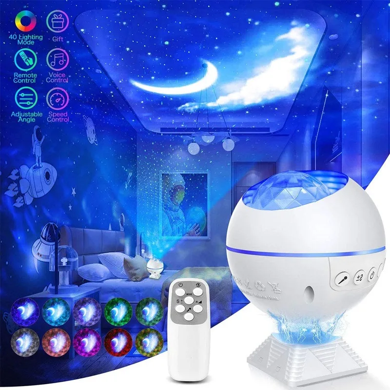 

New USB LED Galaxy Star Moon Cloud Projector Night Light Starry Ocean Wave Lamp Decorative With Remote Car Interior Accessories