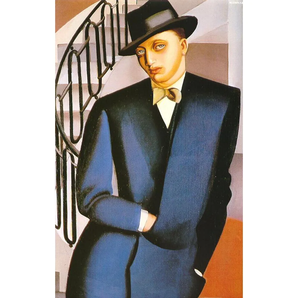 

The Marquis D'Afflitto on a Staircase by Lempicka Hand draw famous oil painting reproduction Custom portrait painting on canvas