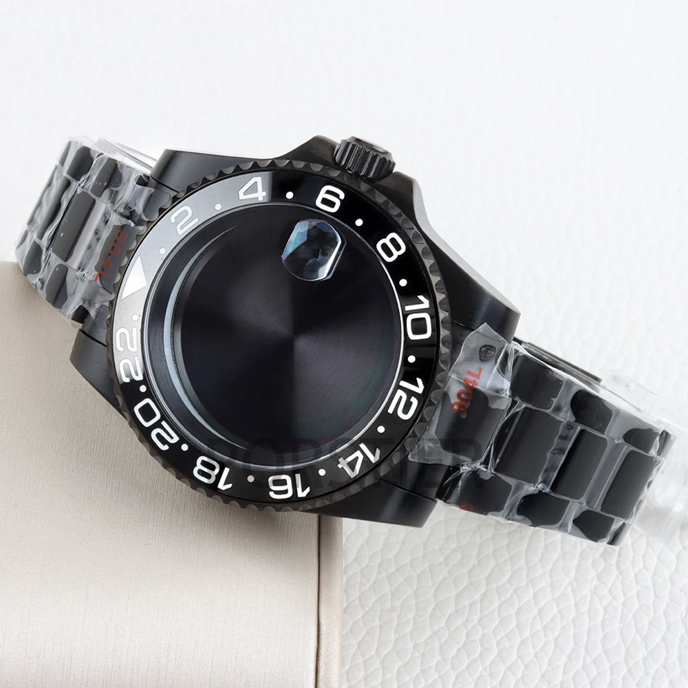 

40mm Black NH35 Watch Case Sapphire Glass 20mm Stainless Steel Oyster Polished Watchband for GMT NH34 NH35 NH36 NH38 Movement