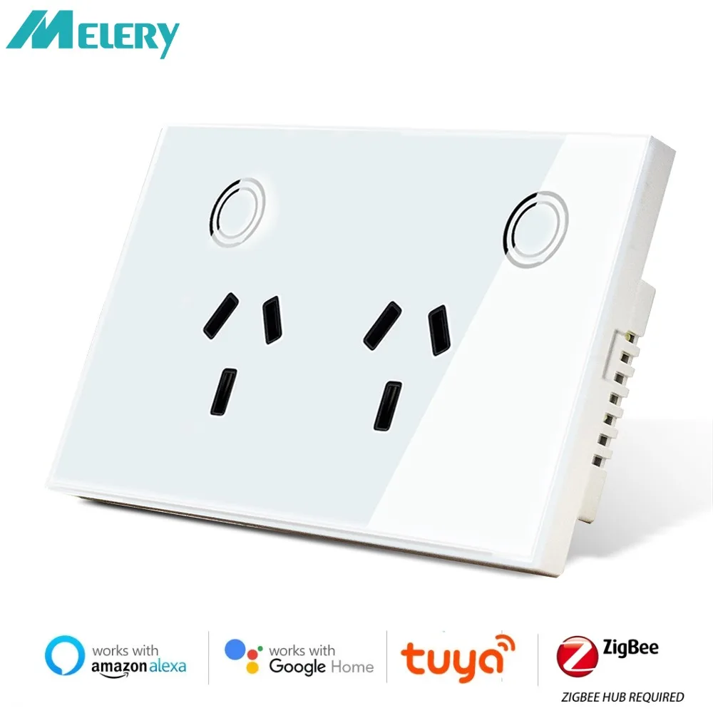 Melery Zigbee Smart Wall Socket 2 Ways AU Electrical Plug Outlet 10A Power Touch Sensor Switch Wireless Remote Alexa Google Home