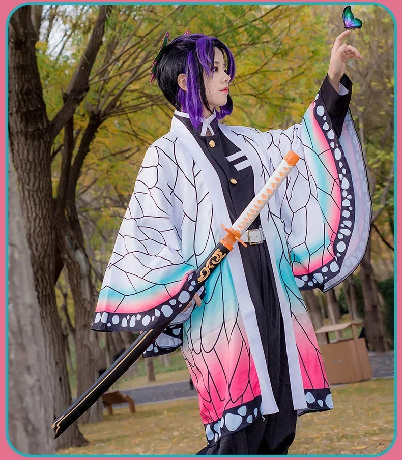 Anime Demon Slayer Kochou Shinob Cosplay Costume Kimetsu No Yaiba Kimono Uniform Clothes Comic-Con Party Hallween for Adult Kids