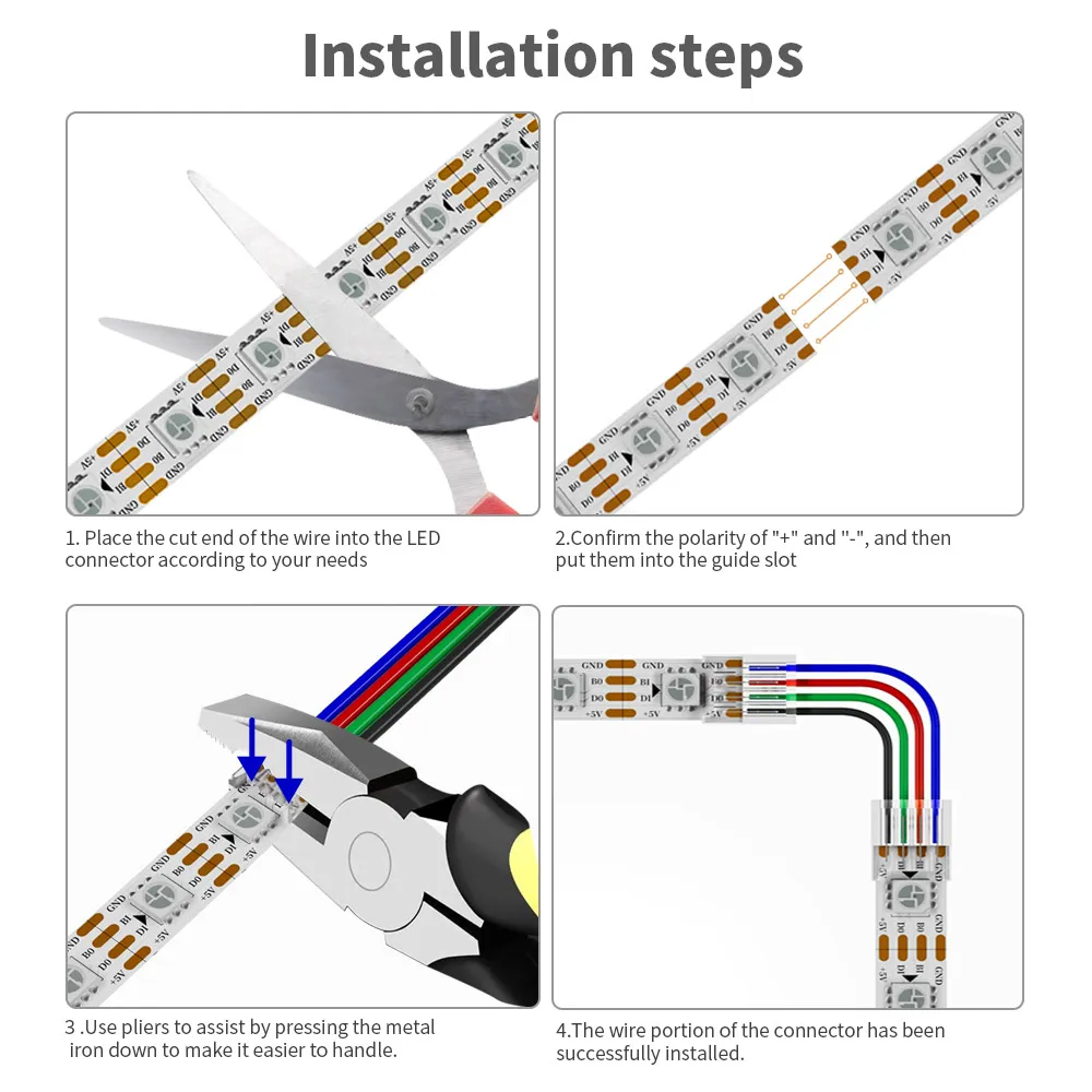 Transparent Solderless Cover LED Connector 15cm Wire for FCOB DIM CCT RGB WS2812B WS2811 WS2815 5050 RGBW RGBCCT SMD Strip Light