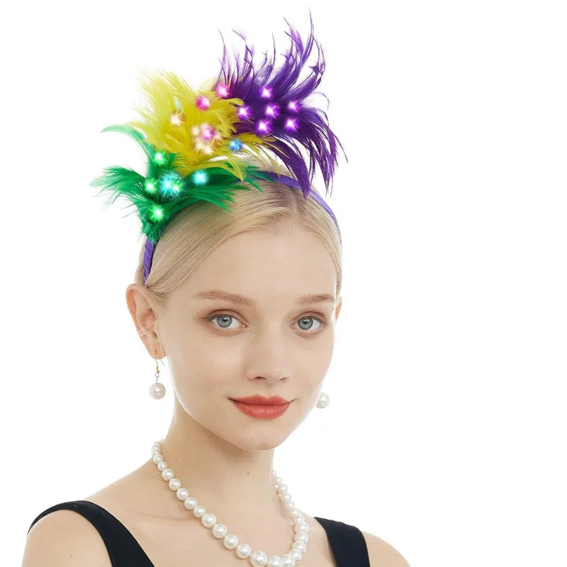

Light Up Glow Feather Headband for Women Girls Fascinator Cocktail Wedding Party Christmas Festival Holiday New Year