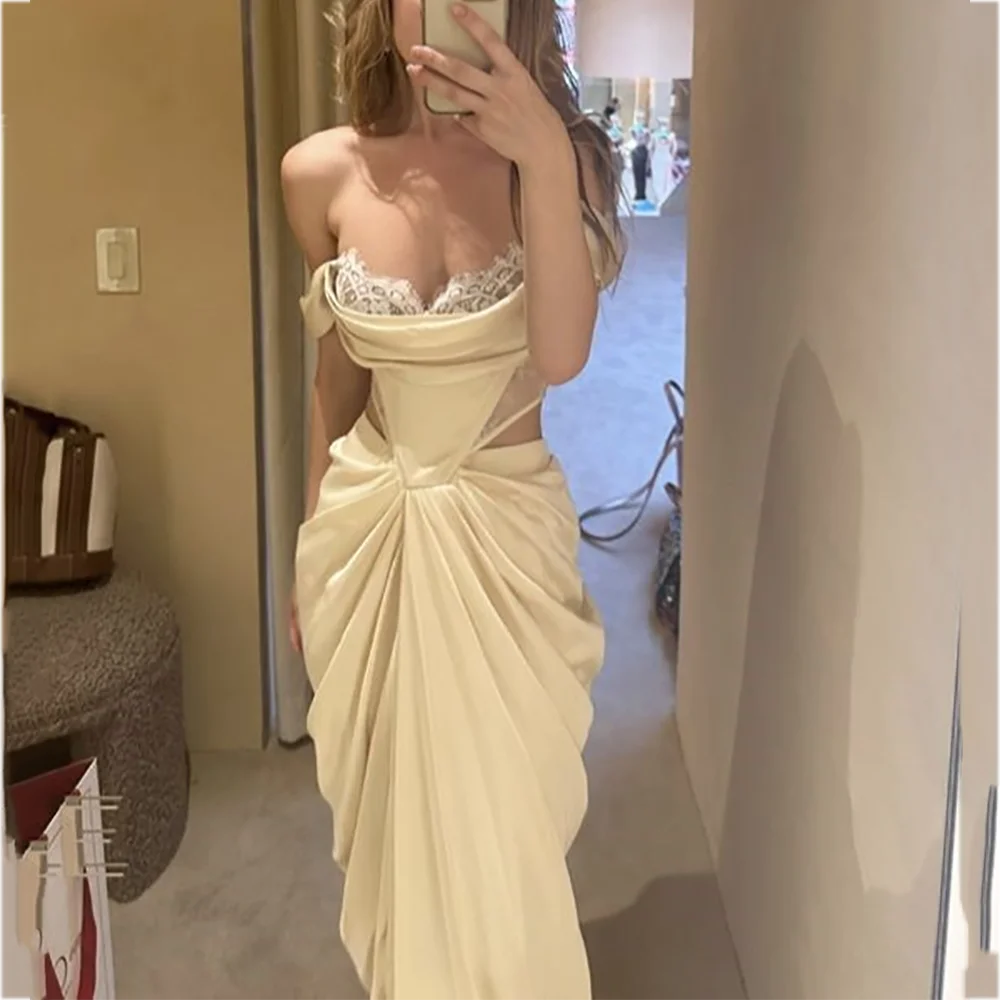 

Модное плиссированное платье для выпускного вечера, элегантное женское кружевное вечернее платье без бретелек с русалкой, вечернее платье без рукавов длиной до пола, коктейльное платье