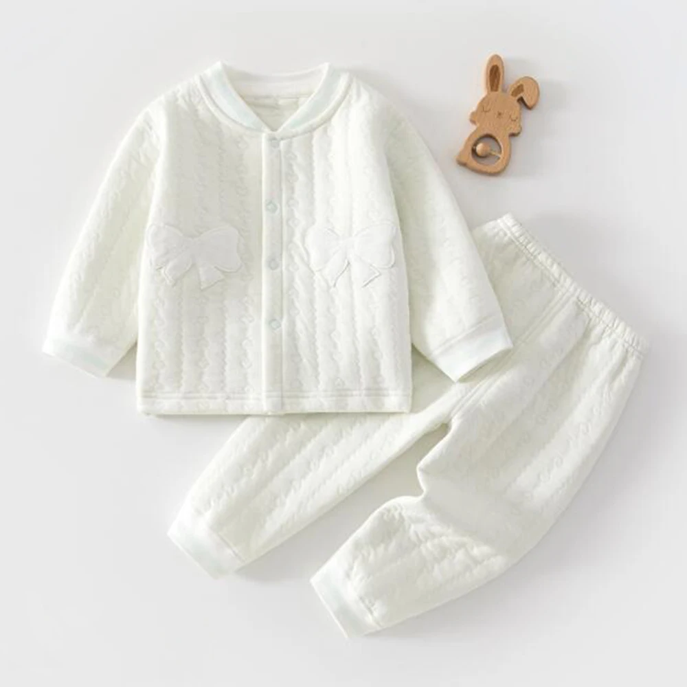Baby Outfits Girl Long Sleeve Tops Pants Two Pieces Quilted Warm Autumn Winter Baby Clothes Infant Clothing Sets