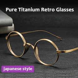 Japanese Style Handmade Retro Oval Round Glasses Frame Men Pure Titanium Eyeglasses Luxury Blue Light Resistant Lenses Frames