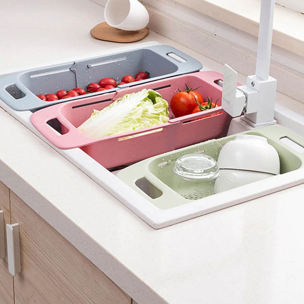 

1Pcs Retractable Drain Rack Smooth Texture Colorful Design Kitchen Sink Organizer for Bowl Fruit Dish Retractable Drain Rack