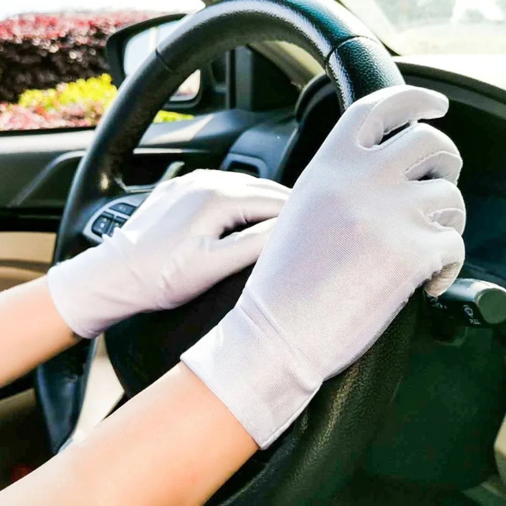 1Pair Fashion Women Thin Stretch Gloves Dust-proof Pure Color Sun Protection Gloves Non-Slip Etiquette Silk Mittens Summer