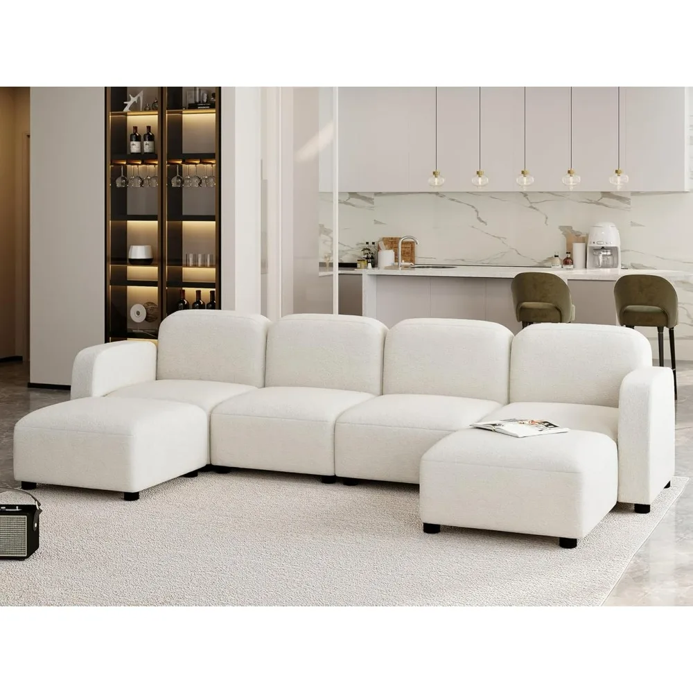 

116" U Shaped Modular Sofa, 6 Seat Reversible Free Combination Velvet Couch Set, Convertible Sleeper Couched with Ottoman, Sofa