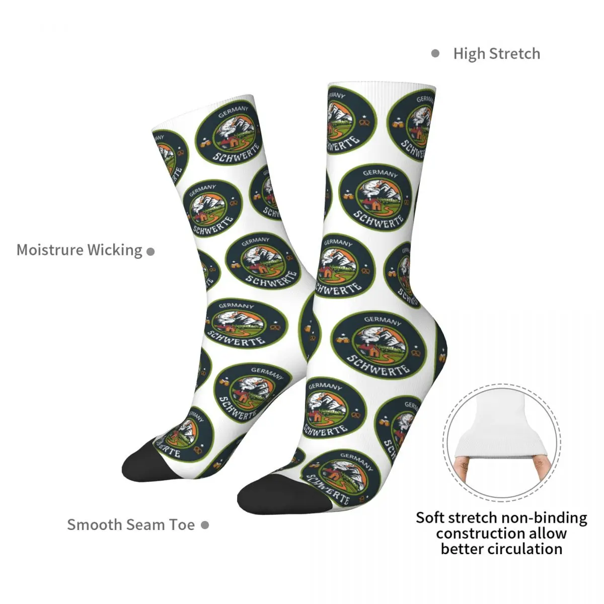 Schwerte Germany Green Emblem Socks Harajuku High Quality Stockings All Season Long Socks Accessories for Unisex Christmas Gifts