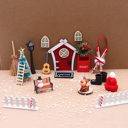 19PCS Red Miniature Christmas Wall Tiny Wooden Tooth Fairy Door Mini Magic Fairy Elf Hat Wreath Guitar DIY Craft Activities Kid