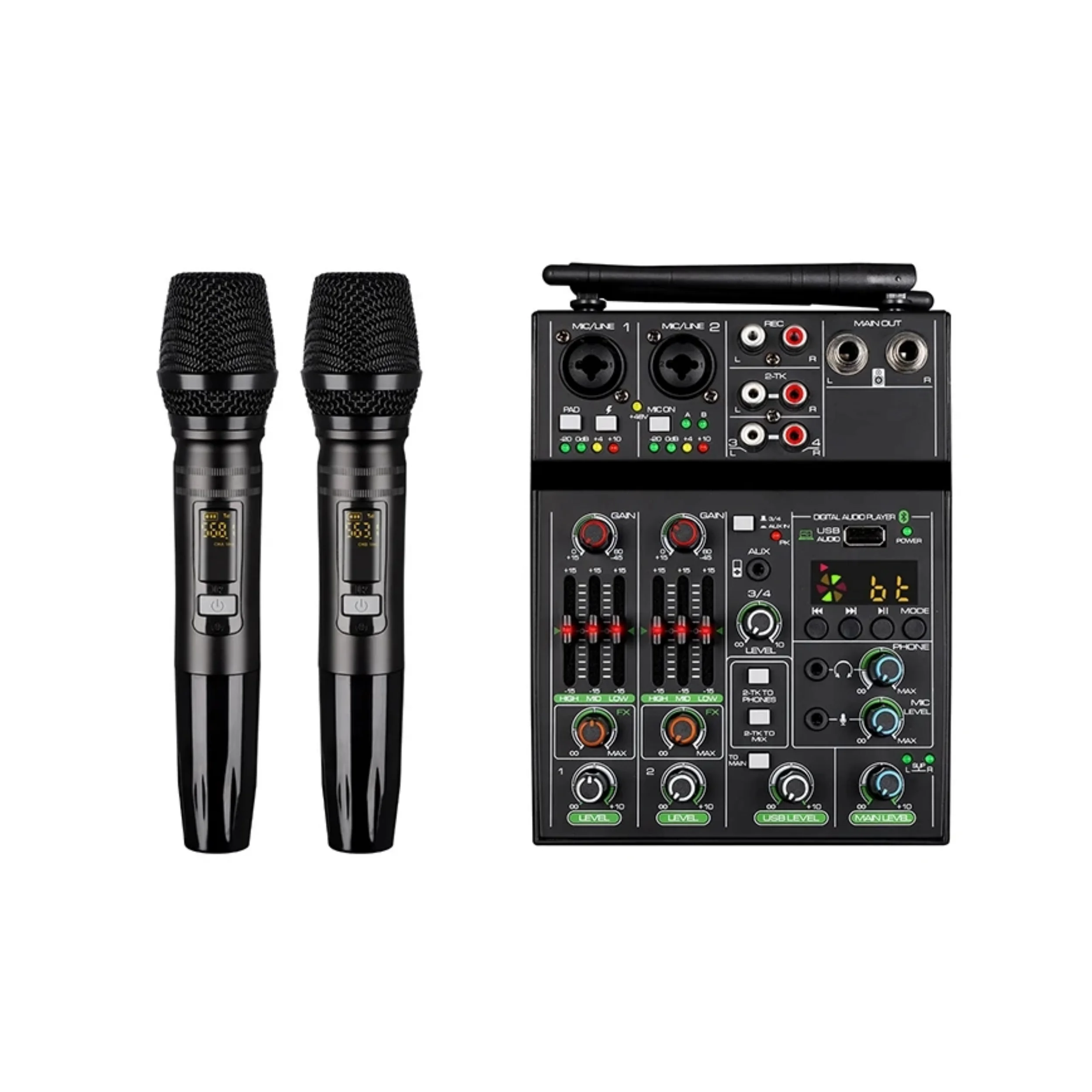 Pequeno microfone USB para Home Stage Performance, 4-Way Mixer, gravação ao vivo