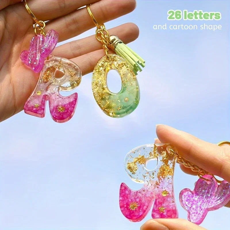 Silicone Resin Casting Molds Set with Alphabet Reverse Letter Shaped for DIY Keychain, Epoxy Resin Moulds with Hanging Hole