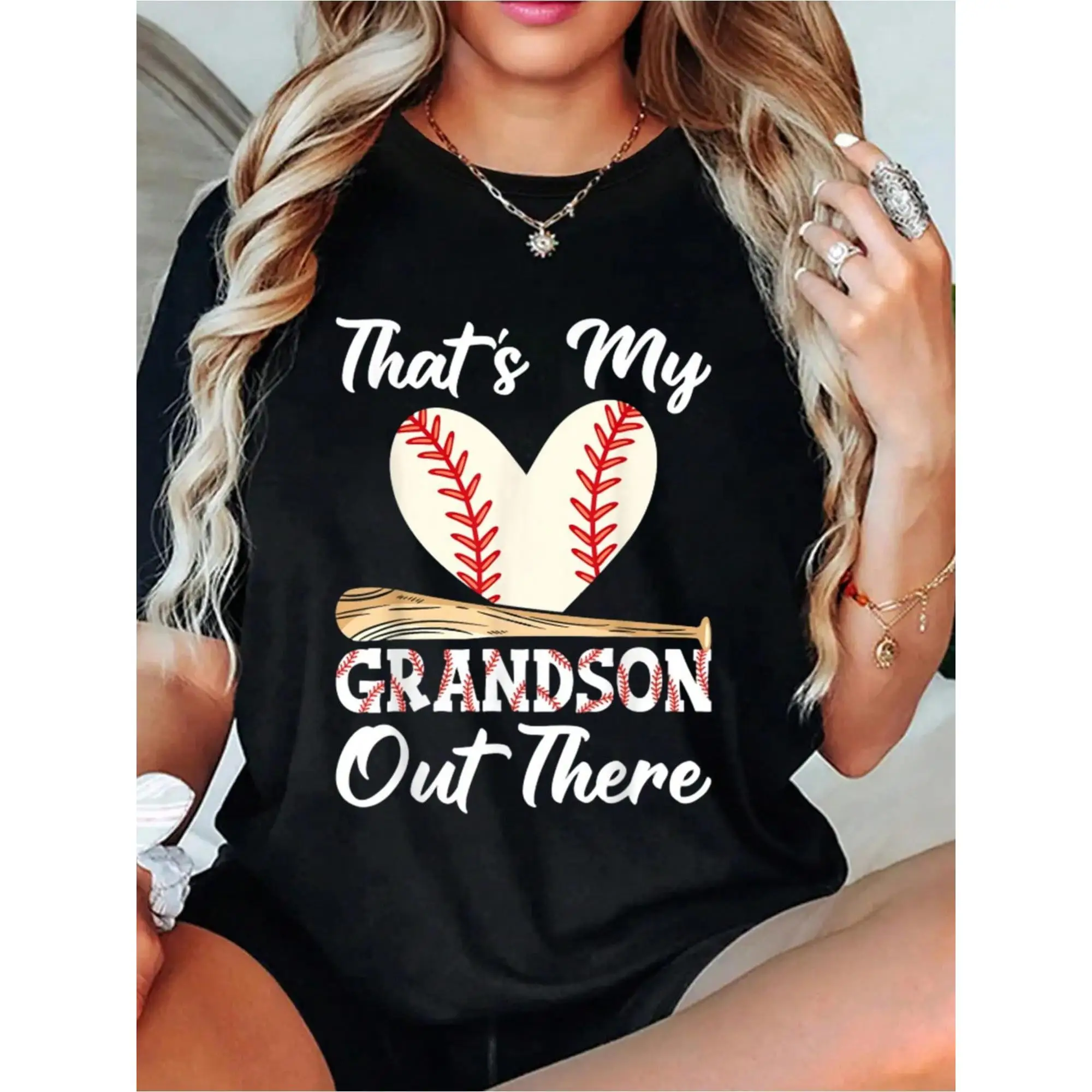

Baseball Grandma T-shirt, Grandson Baseball Heart, My Grandson Out There, Sporty Family, Gift For Baseball Lovers, Summer Outfit
