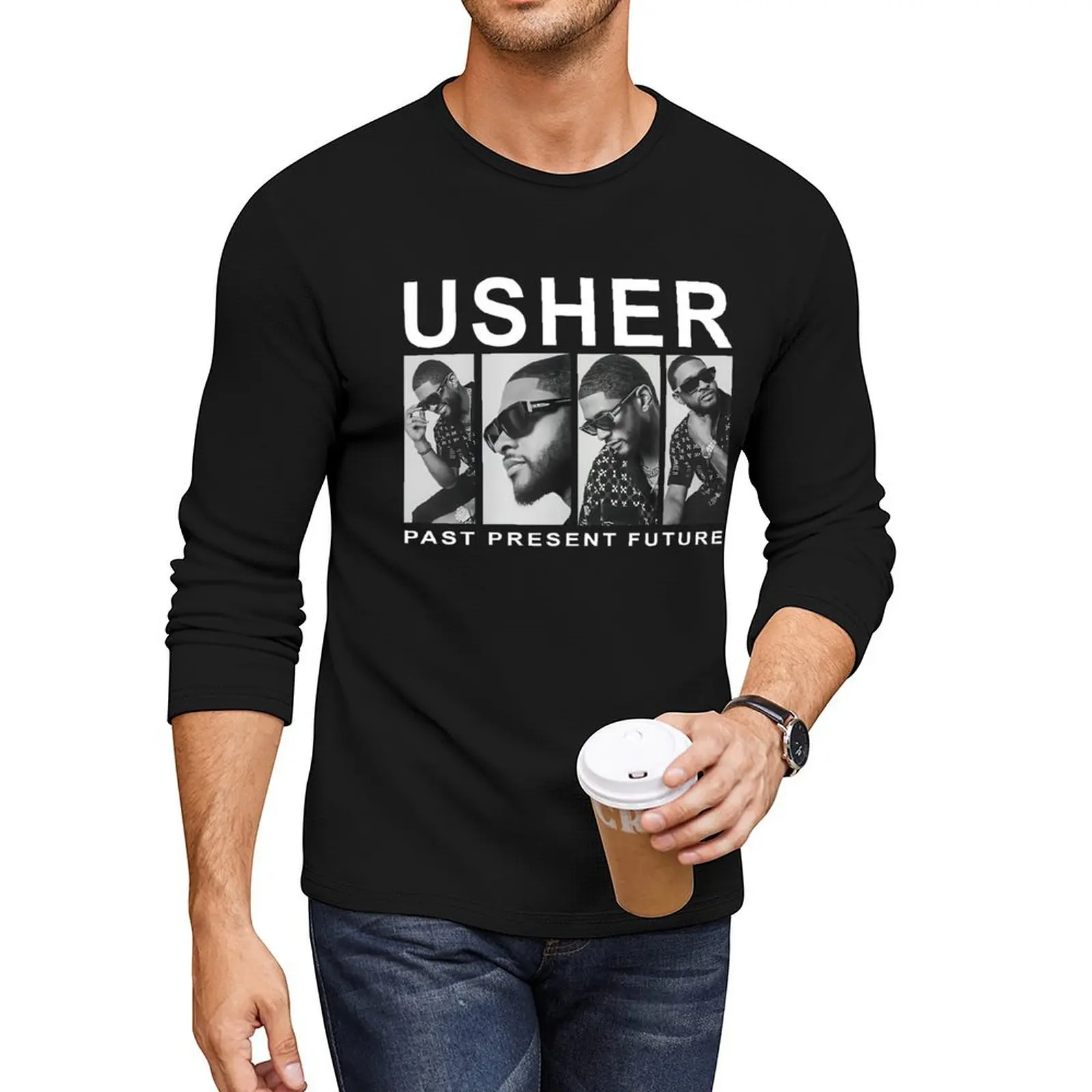 

New Usher Past Present Future Tour Long T-Shirt man clothes hippie clothes oversized t shirts plain white t shirts men