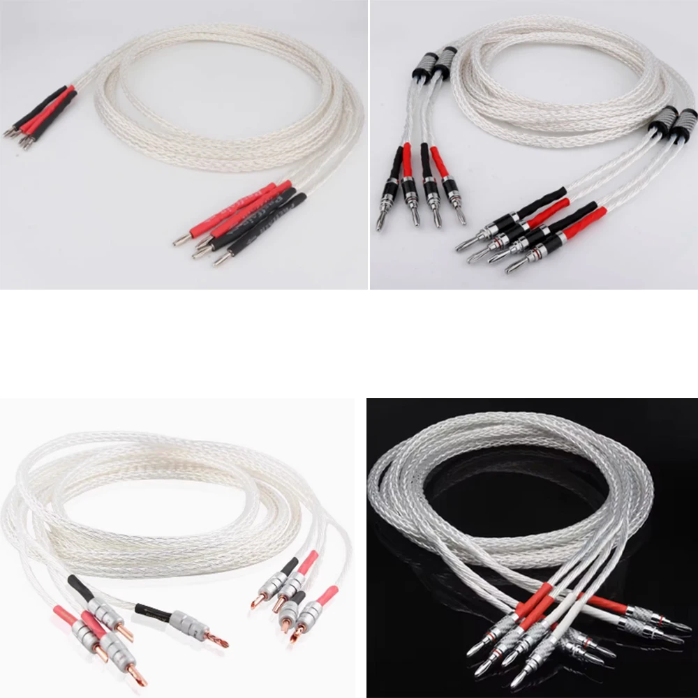 

Speaker Cables Pair 8AG loudspeaker cable 8N Single Crystal Silver Plated Speaker Cable Banana Plug for HIFI Amplifierv