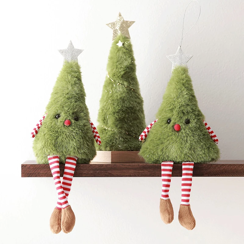 Christmas Decor Cute Plush Christmas Tree Wreath Hanging Leg Doll Hanging Decoration Holiday Party Scene Layout Props And Gifts