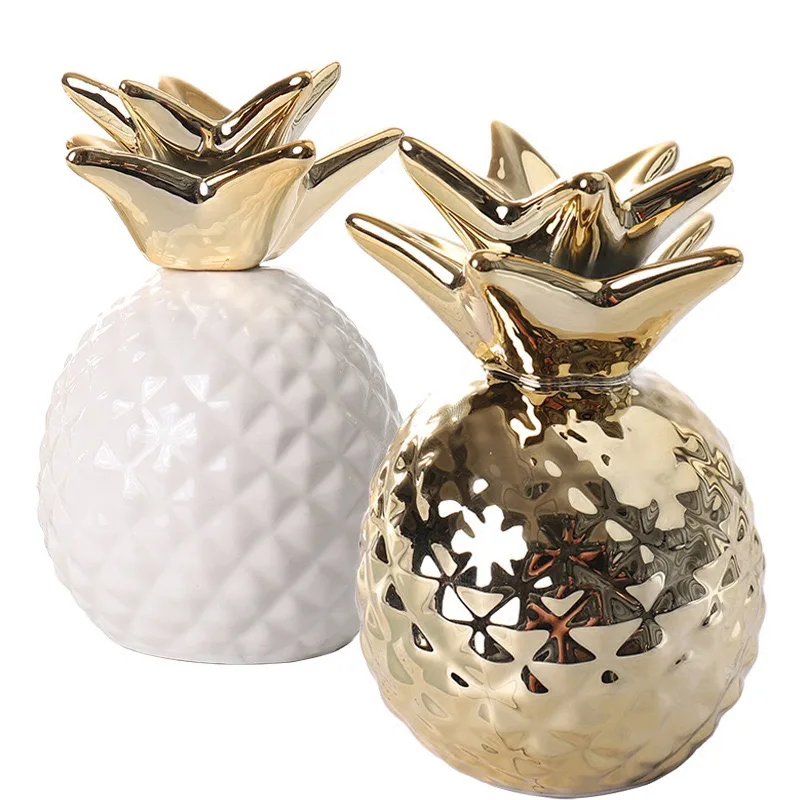 Gold Electroplated Ceramic Pineapple Piggy Bank Mini Fruit Coin Money Box Home Decor Tabletop Ornament Gift for Kids Adults