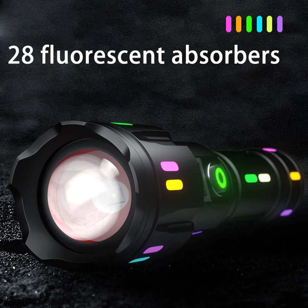 High Power Spotlight Long Range LED Flashlight With Luminous StripsTail Glass breaker Zoomable Torch For Camping Emergency