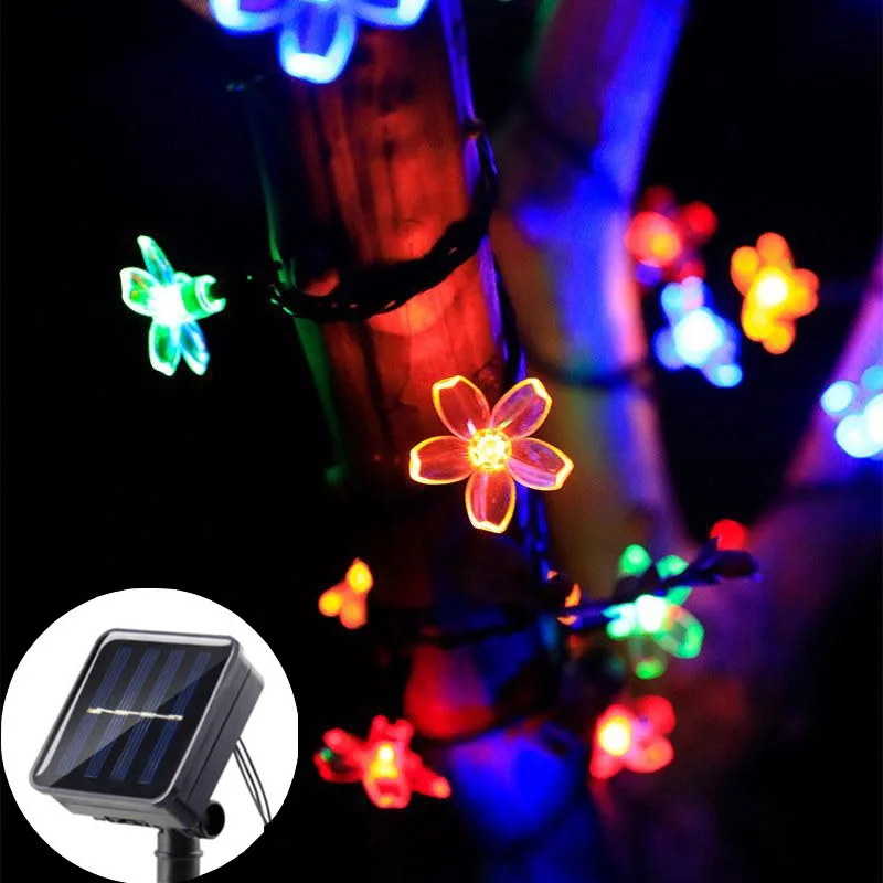 Cherry Blossom LED Solar Light String Festoon Wedding Fairy Light Solar Garland Lamp for Patio Holiday Garden Outdoor Decoration