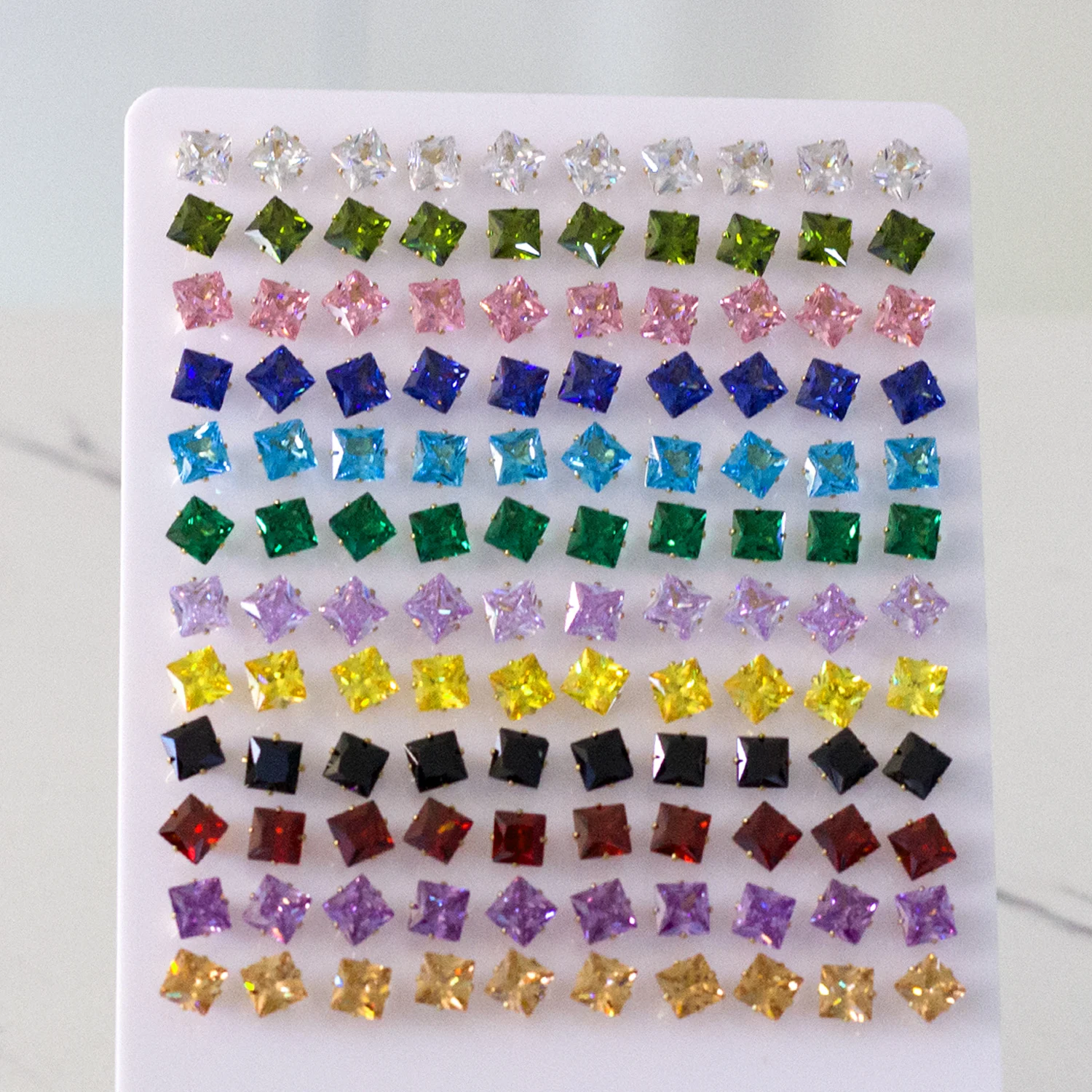 Wholesale Earrings 60Pairs 6MM Colorful Square Round Water Drop Cubic Zirconia Stainless Steel Hypoallergenic Stud Earrings