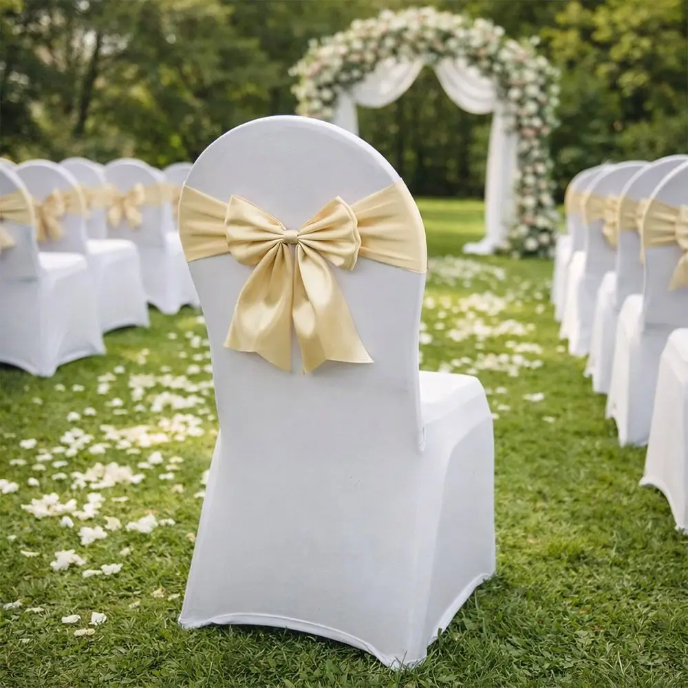 Bows Chair Back Bow Decorative Belt Elastic Band Ties Fastening Event Chair Straps Ready Made Satin Chair Sashes