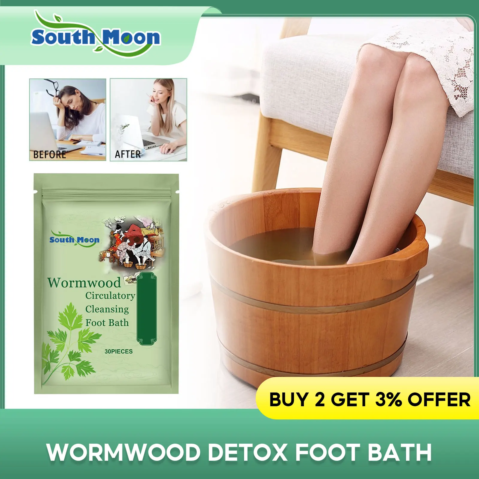 

Wormwood Foot Bath Cleaning Feet Exfoliator Relieve Fatigue Stress Help Sleep Relax Body Dehumidification Detox Foot Soak Powder