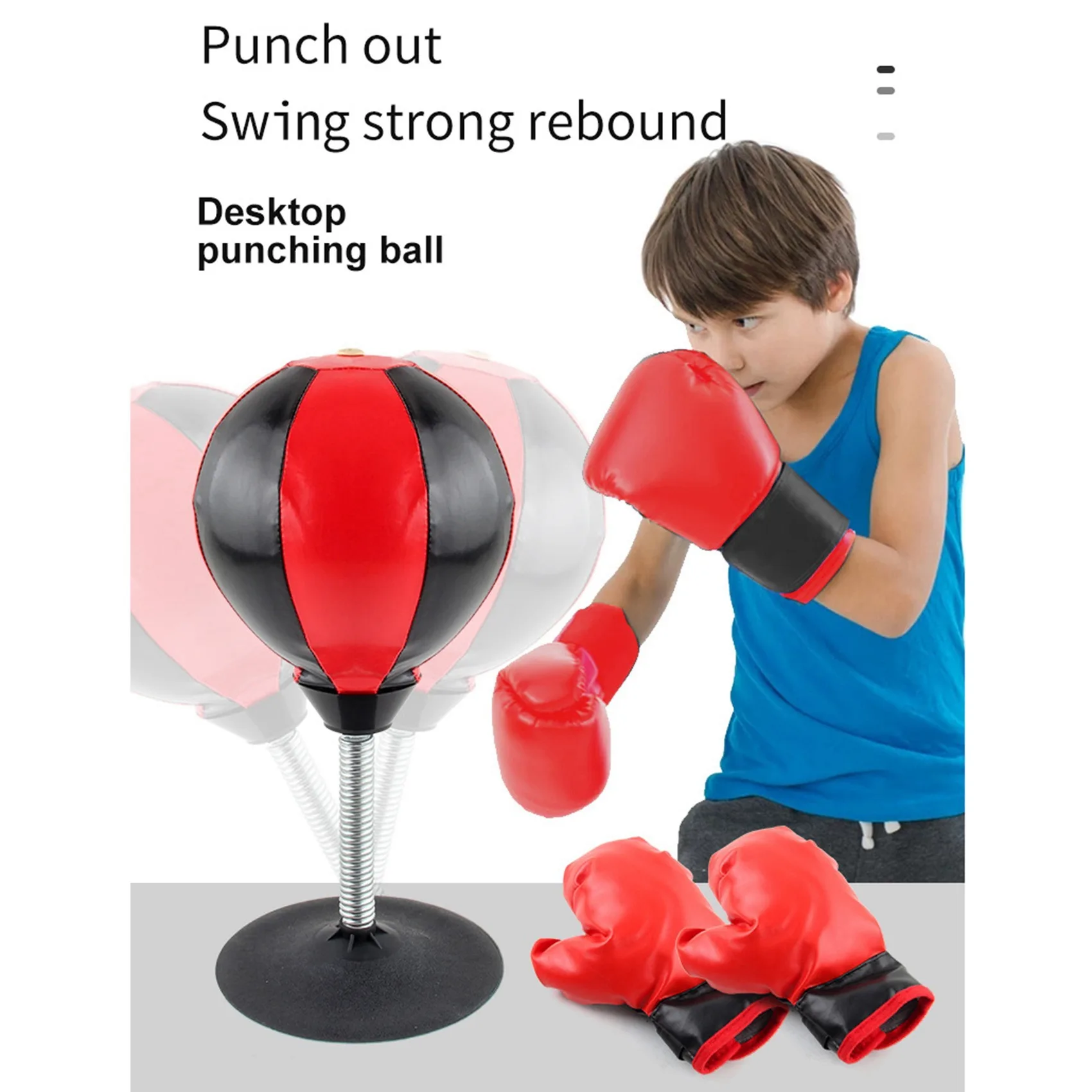 Desktop Suction Punching Bag Inflatable Desktop Boxing Bag with Gloves Stress Relief Ball Decompression Toys