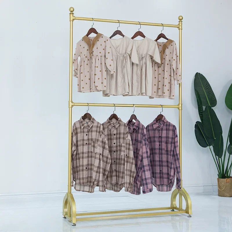Clothing display rack Floor-to-ceiling children's clothing hanger Men's and women's clothing store shelves Lifting double-layer