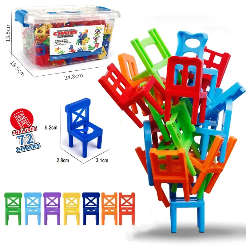 36/72pcs Children\'S Mini Chair Stacking Toy Balance Game Plastic Blocks Assembly Educational Interactive Family Toys Xmas Gifts