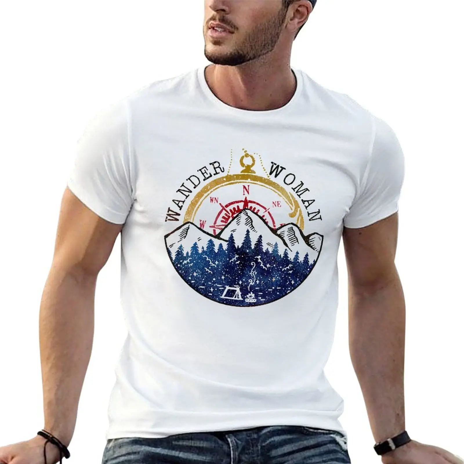 Camiseta Wander Woman Exploring Go Outside Camping Hiking Lover, camiseta gráfica para hombre, camiseta informal para hombre