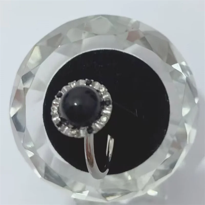 

Round Black Pearl Zircon Style Stainless Steel Rings