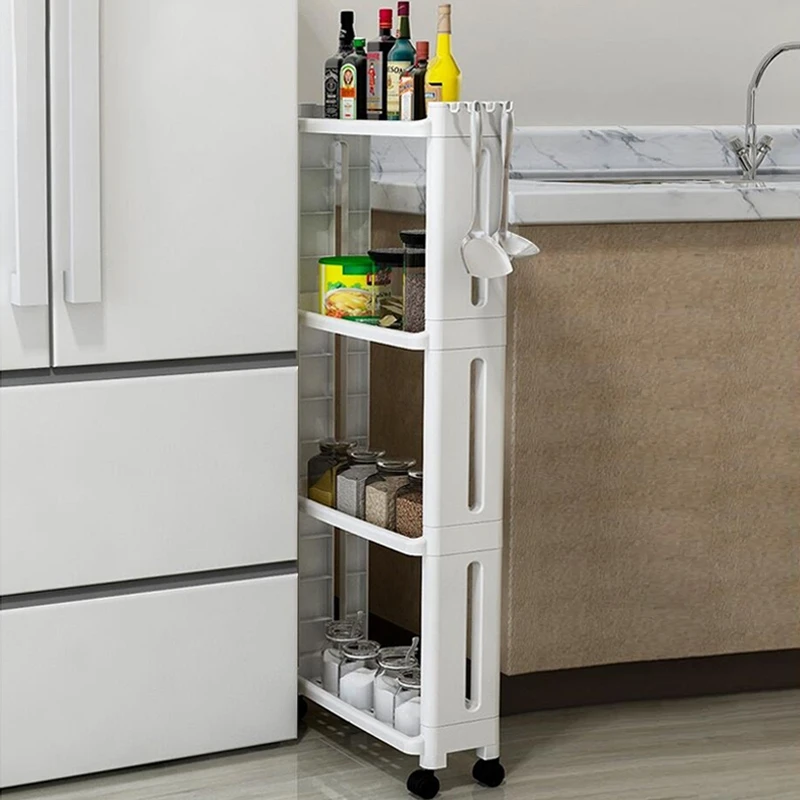 

3/4 Layers Storage Rack for Goods Fridge Side Trolley Kitchen Bathroom Floor Plastic Storage Rack with Universal Wheel