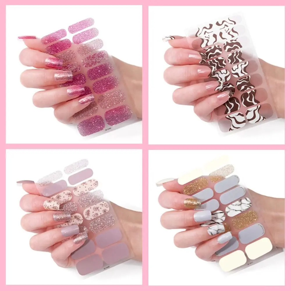 3 Sheet Semi Cured Gel Nail Stickers Set French Nail Decals Waterproof Salon 3D Nails Polish Wraps Nail Art Stickers