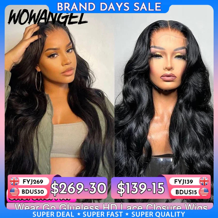 Wow Angel Glueless 250% Real HD Lace Closure Wigs 7X7/6x6/5X5 HD Closure Wig Body Wave Pre Plucked Human Hair Wigs For Women
