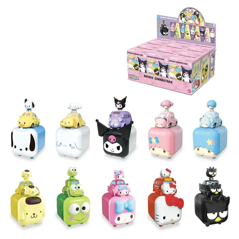 2024 New Sanrio Blind Box Car Toys Building Blocks Assembly Model Ornaments Kawaii Anime Doll Mystery Box Children\'s Gifts