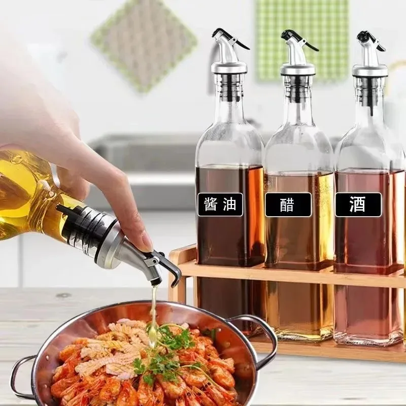1/4pc Oil Bottle Stopper Rubber Lock Plug Seal Leak-proof Food Grade Plastic Nozzle Sprayer Liquor Dispenser Wine Pourer Barware