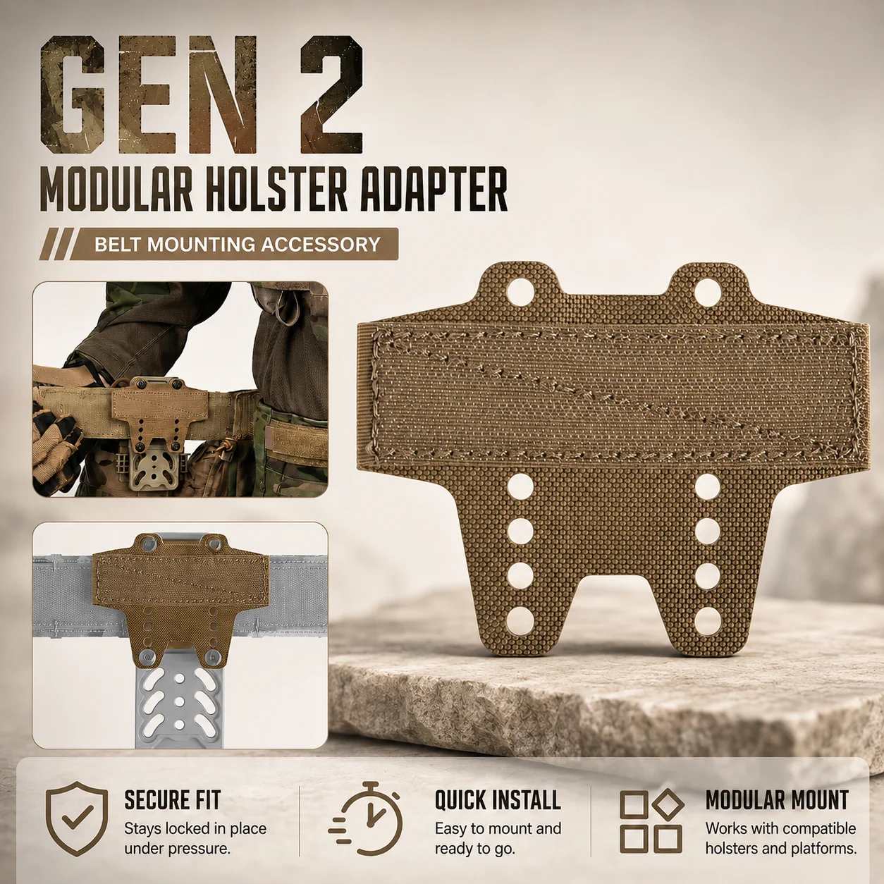 Tactical Modular Holster Adapter Belt Mount Hook & Loop Dedicated Fit Conversion Panel for Outdoor Gear Accessory Duty Belt