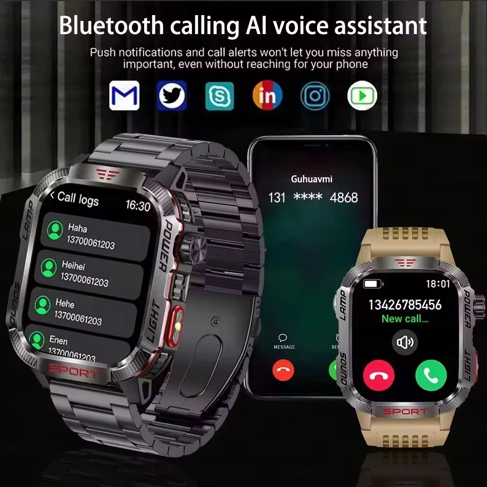 2024 neu für Huawei Xiaomi Militär GPS Smart Armband Männer Uhr Taschenlampe Kompass BT Call Outdoor Sport wasserdichte Smartwatch