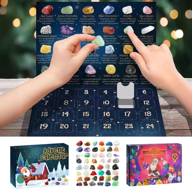 

Christmas Advent Calendar 24 Days Natural Crystal Gemstone Stone Minerals Box Complete Rock Collection Christmas Kids Gift