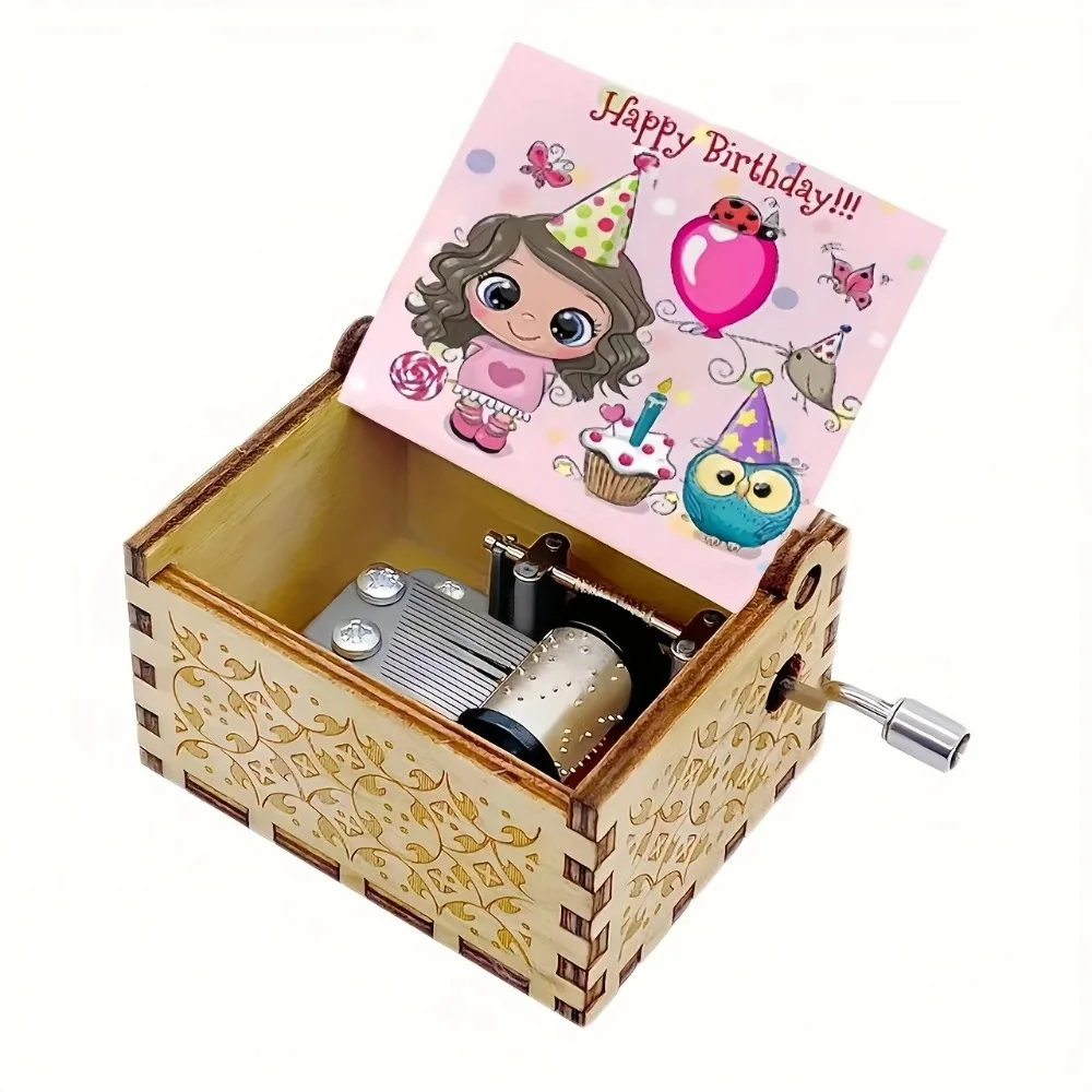 UV Painting Birthday Music Box Laser Engraving Mechanical Spring Hand Crank Music Box Retro Spring Music Box Birthday Gifts
