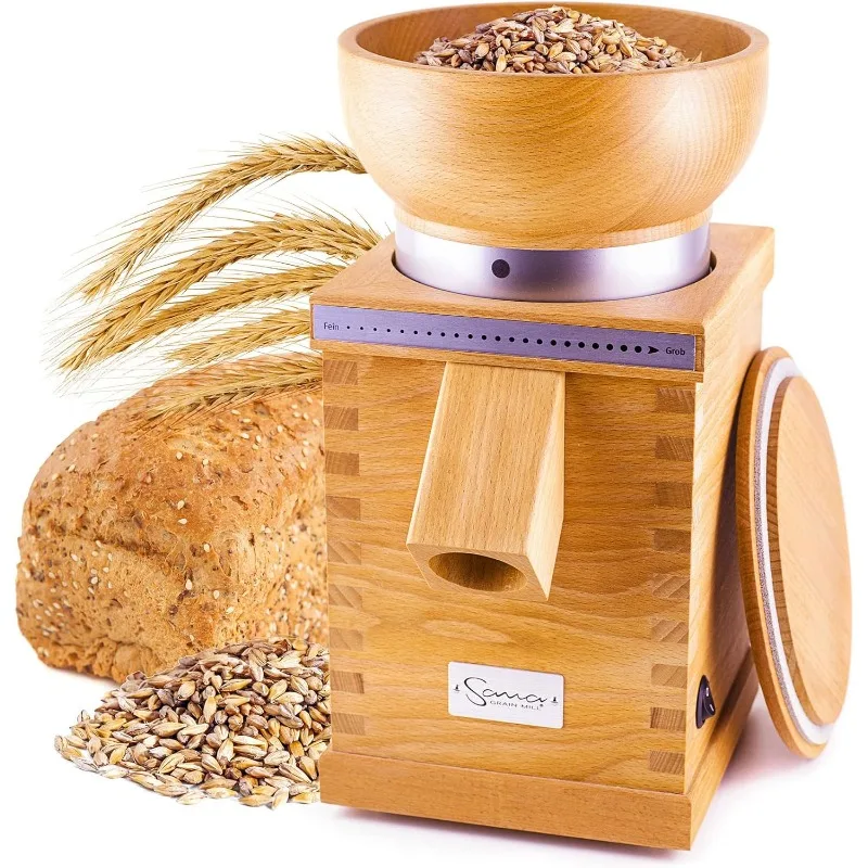 Grain Mill, Premium Grain Mill, 850-gram capacity 100 gram per minute output 15 Year Warranty, Made in Germany, Natural Beech